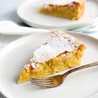 Slice of Galician Almond Tart on a white plate