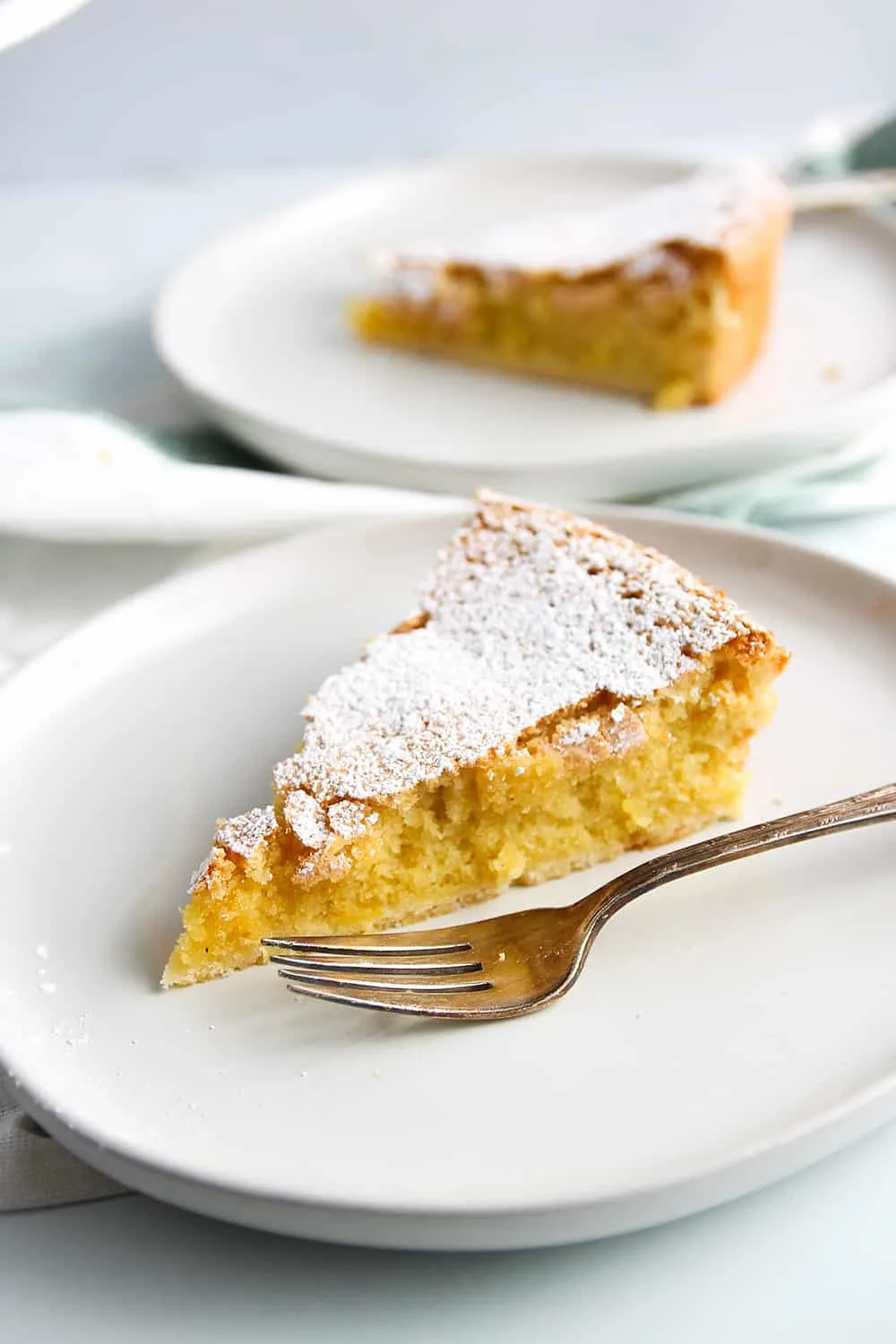 Slice of Galician Almond Tart on a white plate