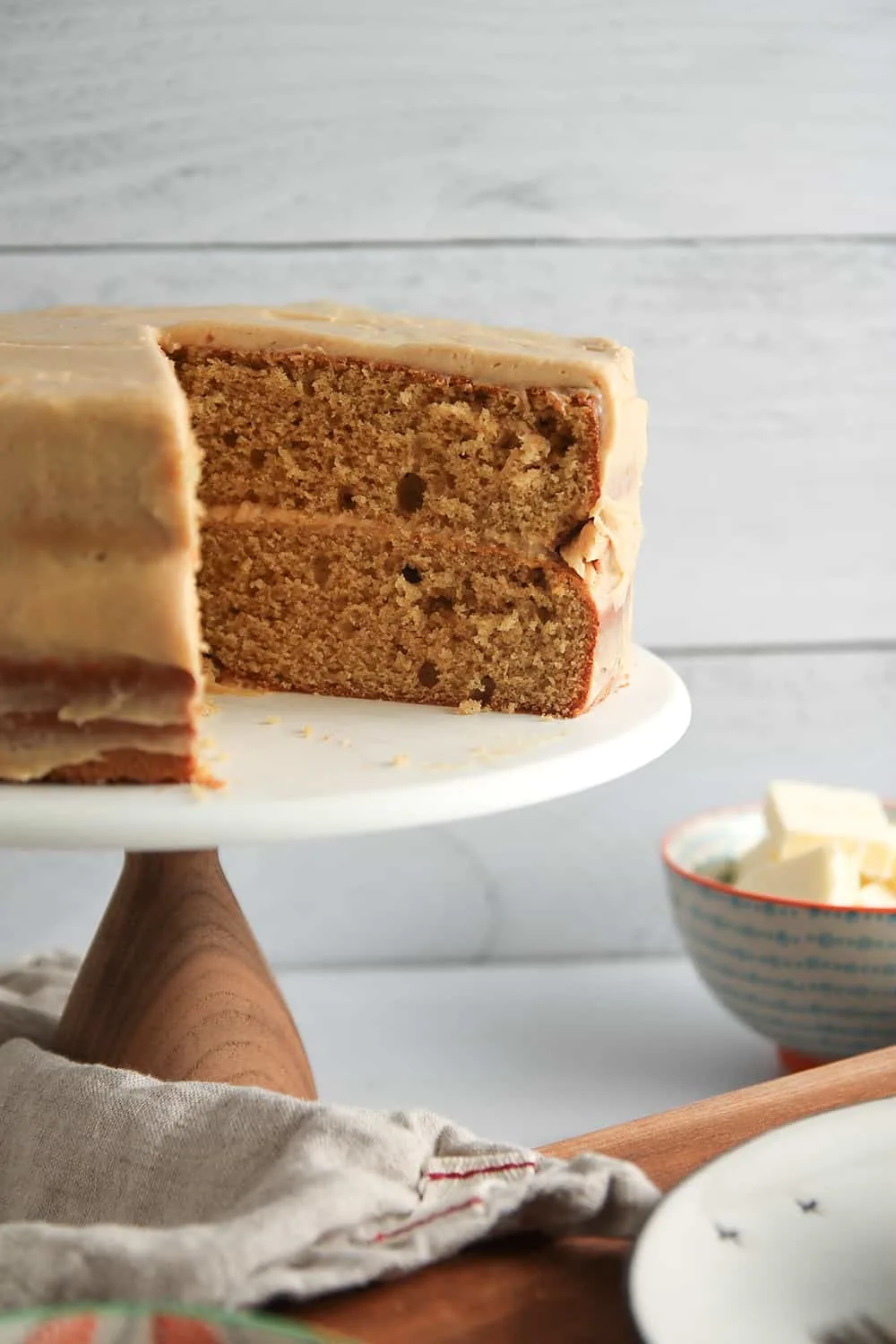 Layers of Peanut Butter Cake are frosted with peanut butter cream cheese frosting for a very peanut buttery dessert!