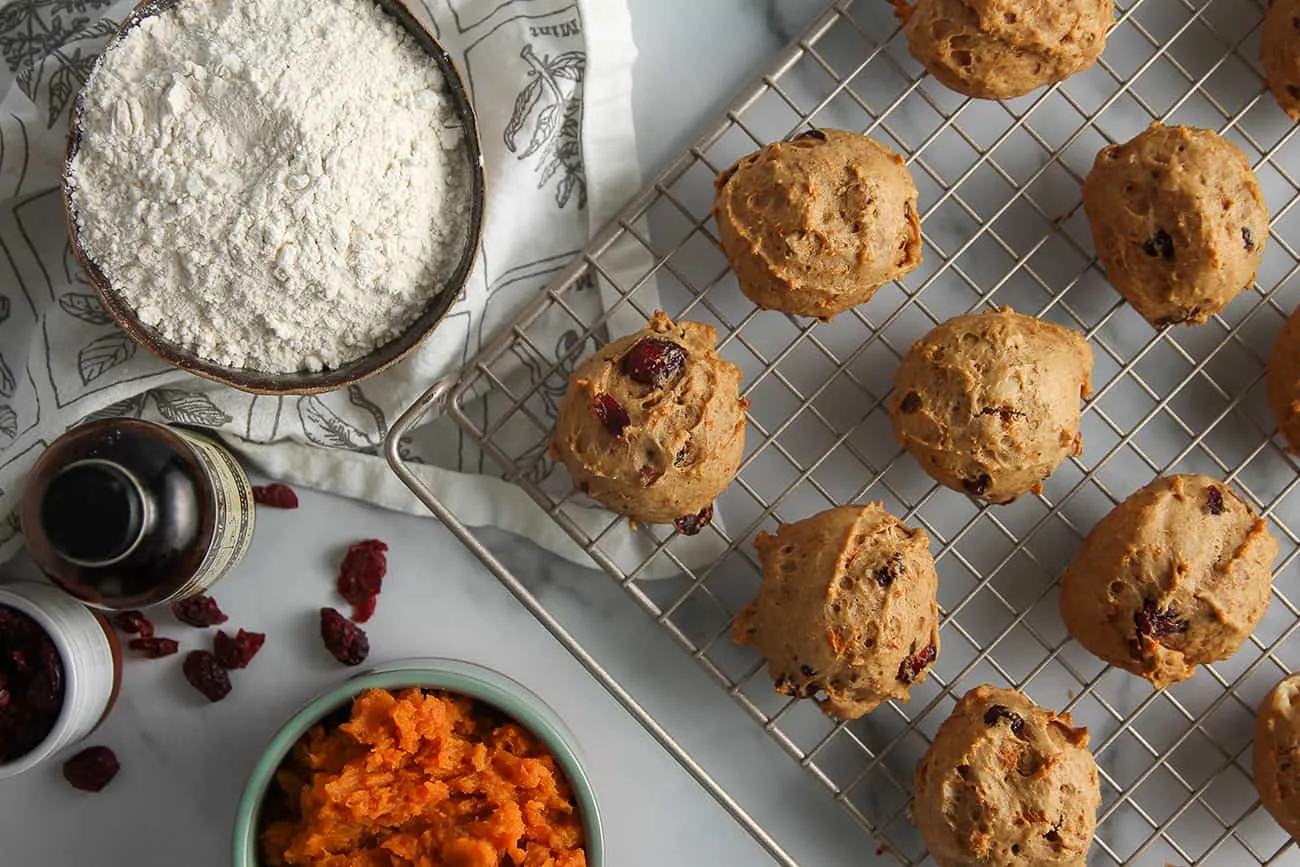 Sweet Potato Cookies are full of sweet potato, dried cranberries and chopped pecans.