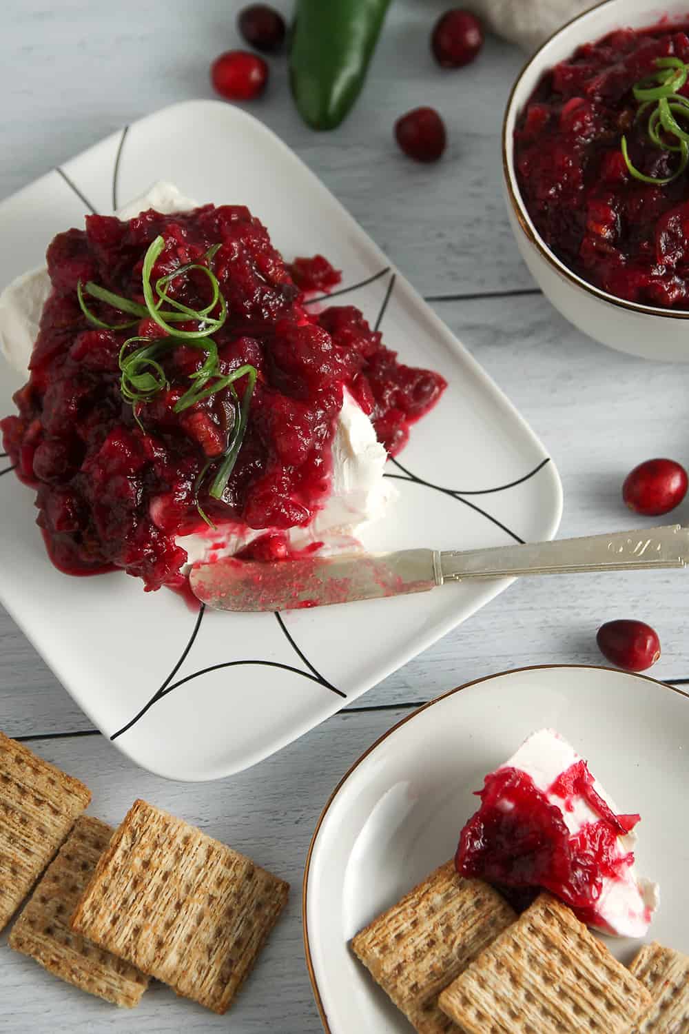 Make Cranberry Cream Cheese Dip as an easy last-minute appetizer with cream cheese and cranberry chutney