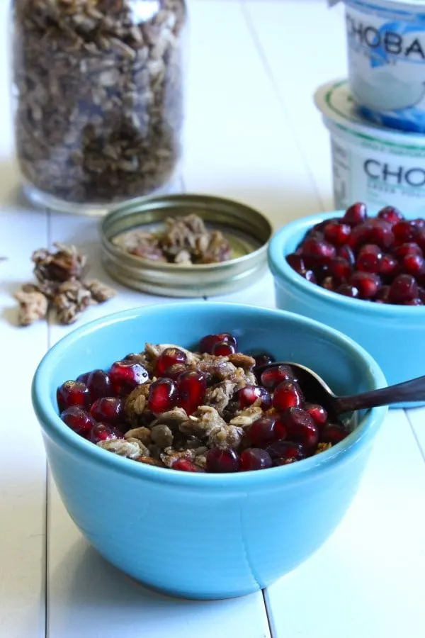 Maple Granola with Pomegranate and Honeyed Greek Yogurt