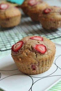 Roasted Strawberry Sourdough Muffins
