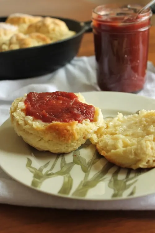 Apple Cherry Butter on a Biscuit.