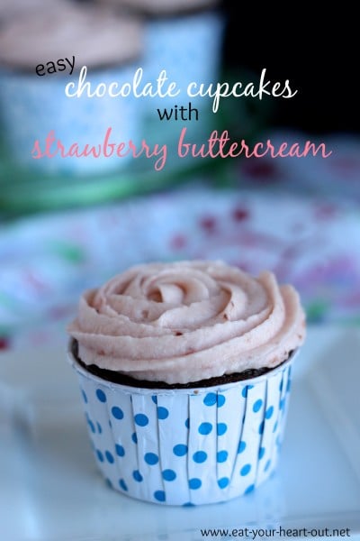 Easy Chocolate Cupcakes with Strawberry Buttercream