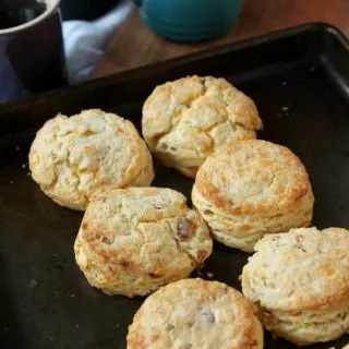 Cheddar Bacon Scones on a baking sheet