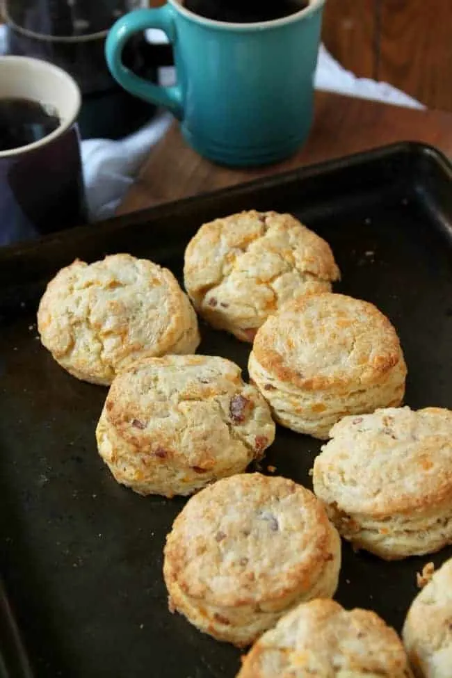 Cheddar Bacon Scones on a baking sheet