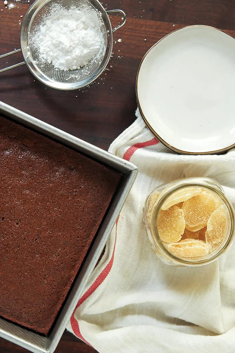 Double Gingerbread Cake is moist and spicy, full of candied ginger