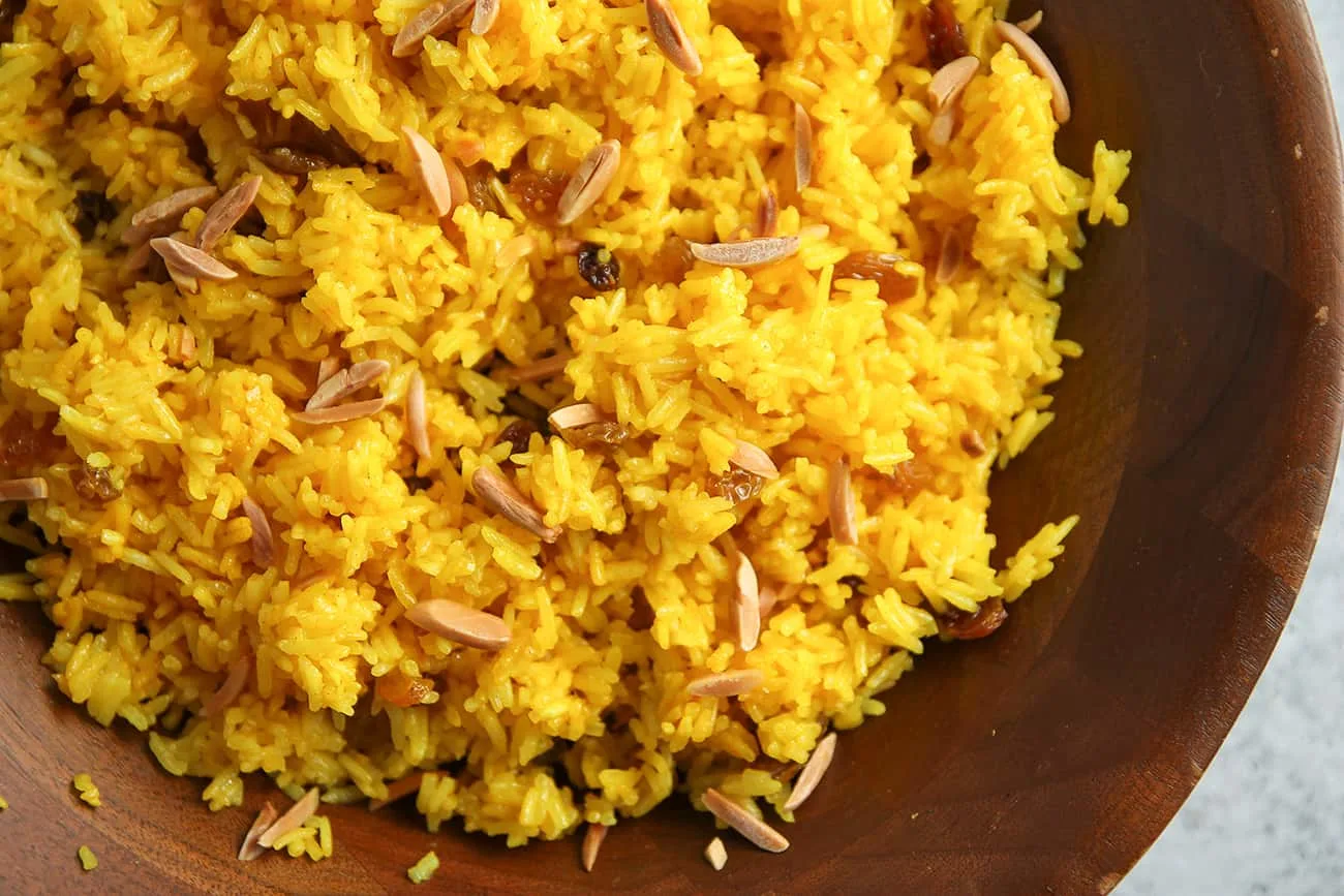 Ginger-Turmeric Rice is a perfect accompaniment to Quick Moroccan Chicken Stew