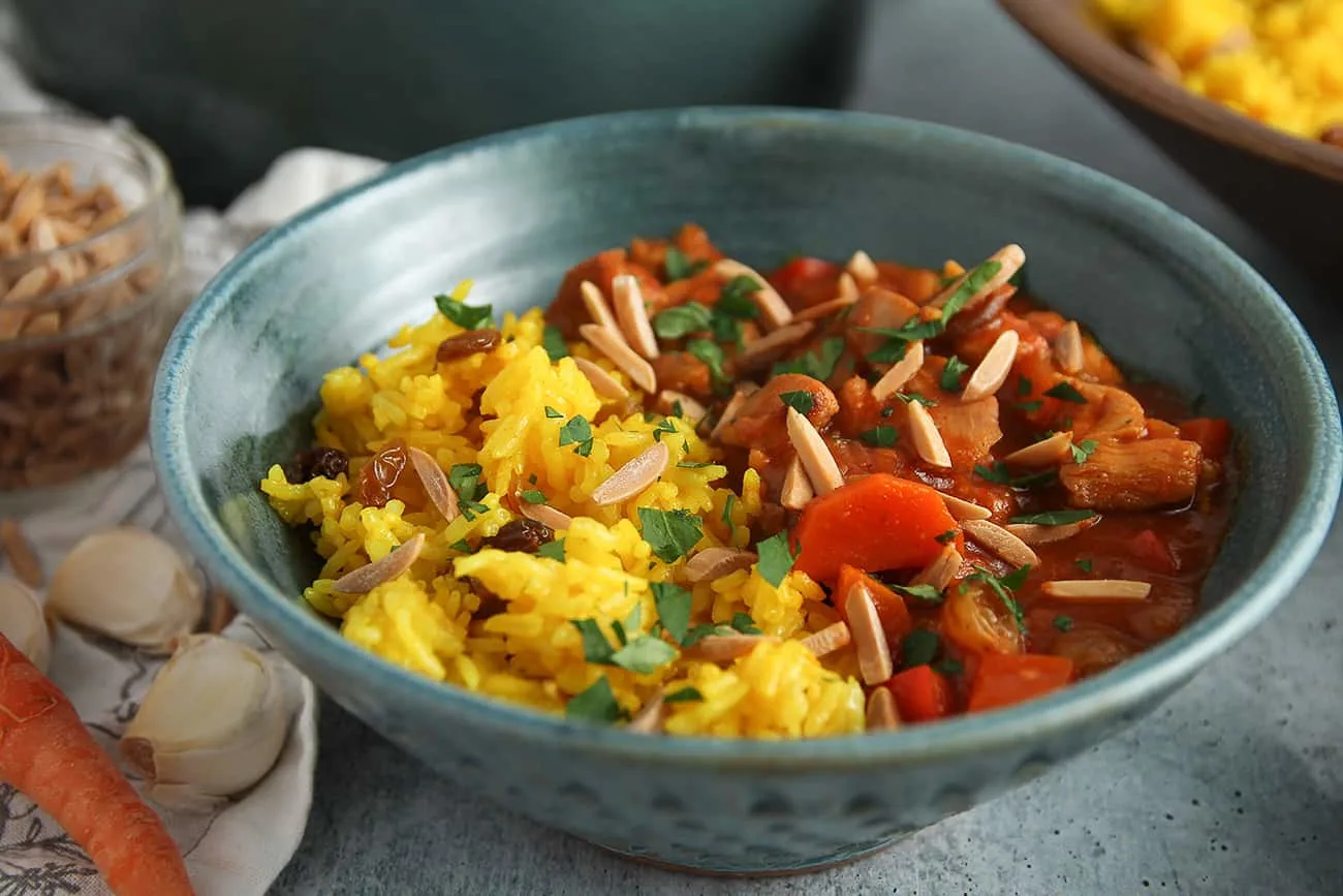 Quick Moroccan Chicken Stew is full of tender chicken, plump raisins and warm spices.