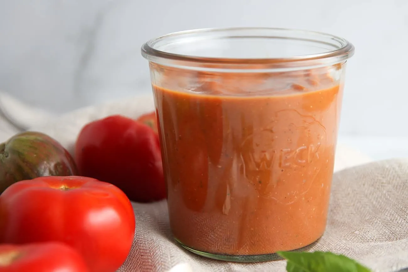 Fresh tomato sauce in a jar