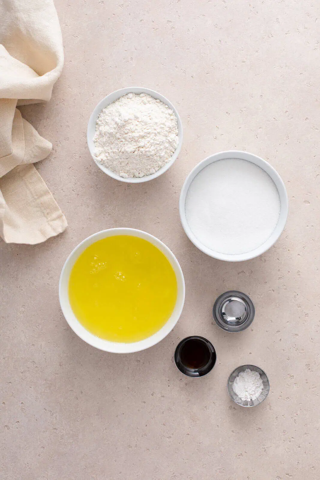 Ingredients for angel food cake arranged on a countertop.