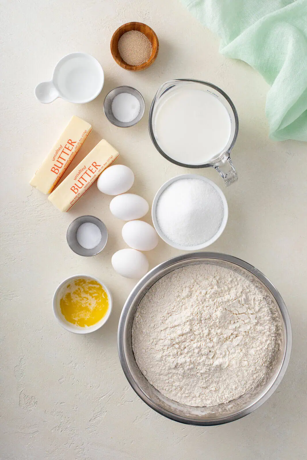 Ingredients for making Paska arranged on a countertop.