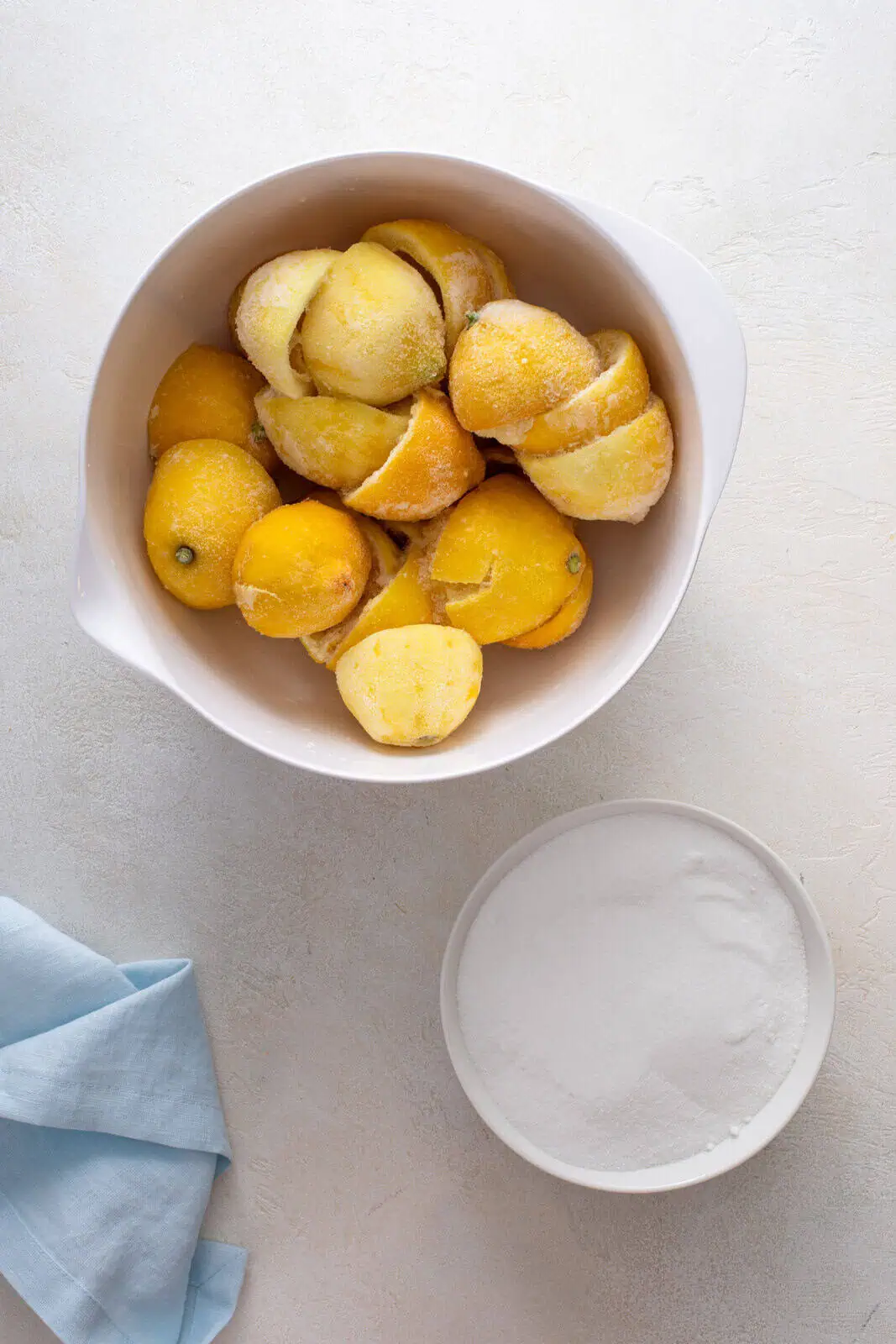 Easy lemon syrup ingredients arranged on a countertop.