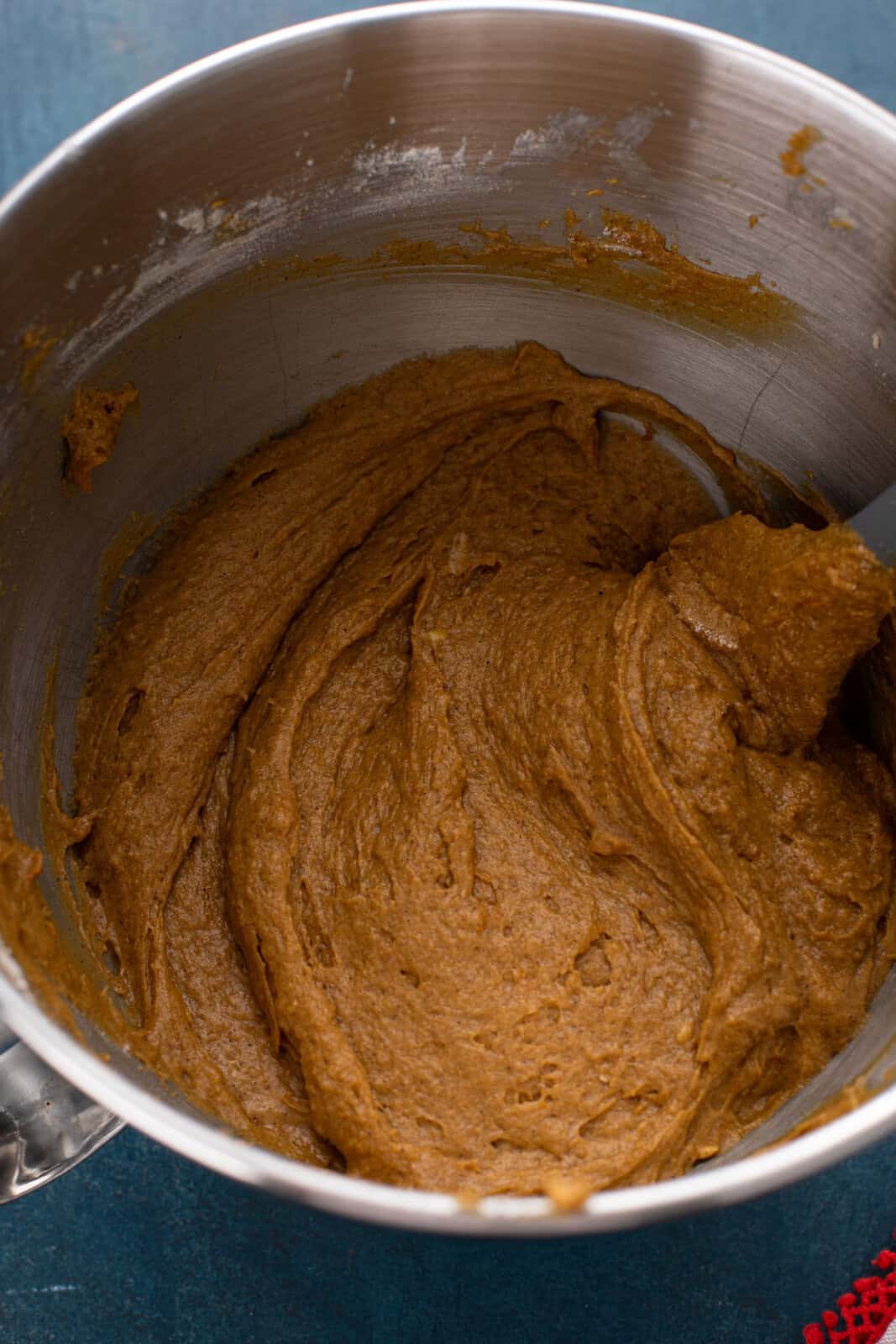 Batter base for fruitcake mixed in a bowl.