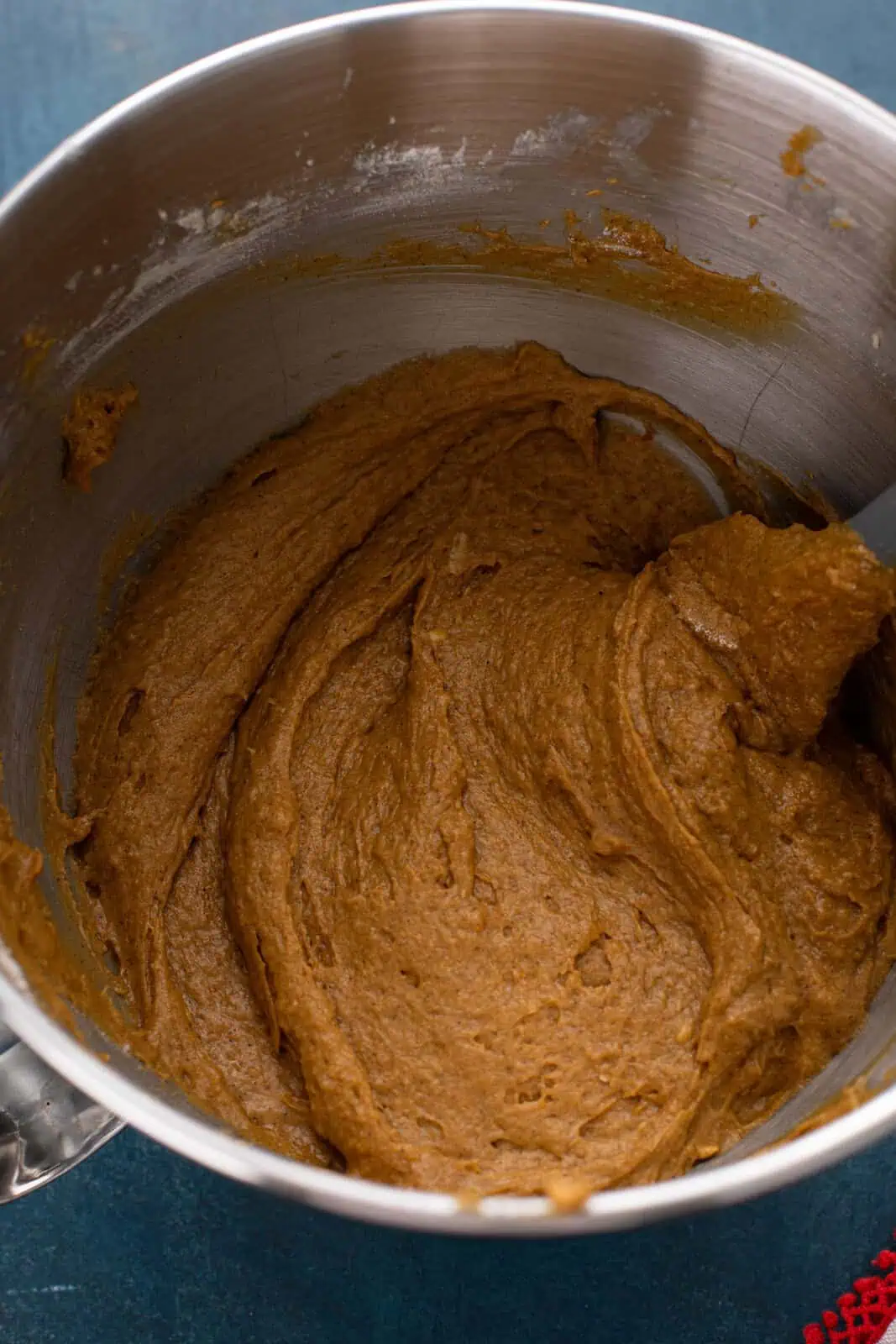 Batter base for fruitcake mixed in a bowl.