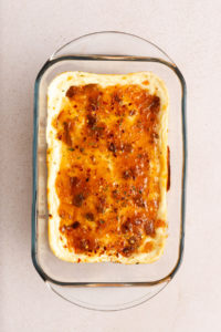 Baked goat cheese dip just pulled from the oven.
